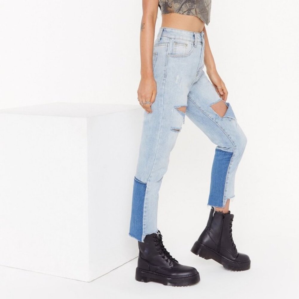 NWT Momokrom Slice of Heaven Distressed‎ Two-Tone Jeans 27